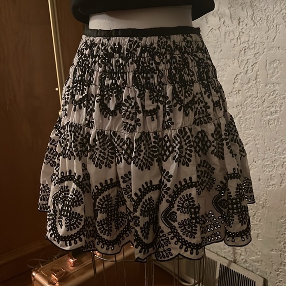 Zara Woman White Black Broderie
Anglaise Smocked Embroidered Flared
Mini Skirt - Picture 9 of 11